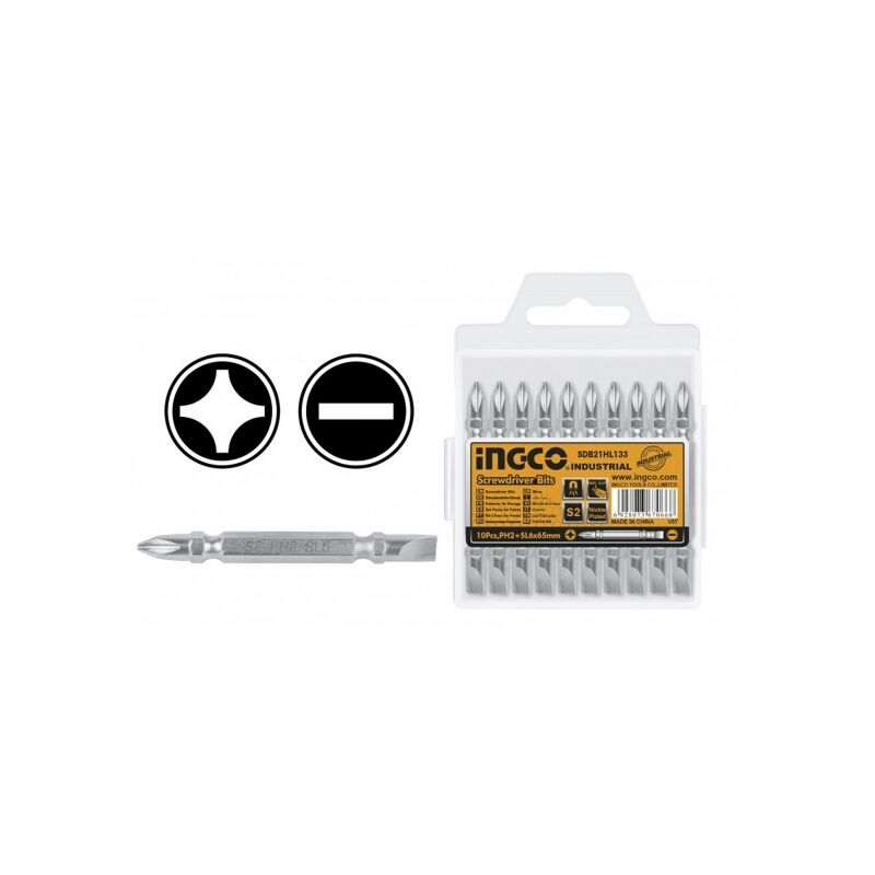 foto del prodotto set 10 pz inserti lunghi bit fisso stella ph2 sl6.0,65mm ingco