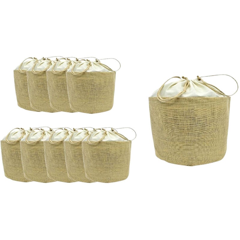 foto del prodotto set 10 sacchi tondi in juta con chiusura a cordoncino h 26 cm x 25 cm resistenti