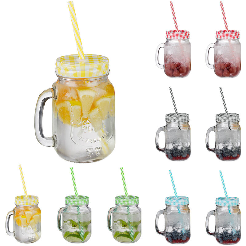 foto del prodotto set 10 tazze con cannuccia e coperchio, t freddo, bevande, limonate, per party, con manico, 500 ml, colorato relaxdays