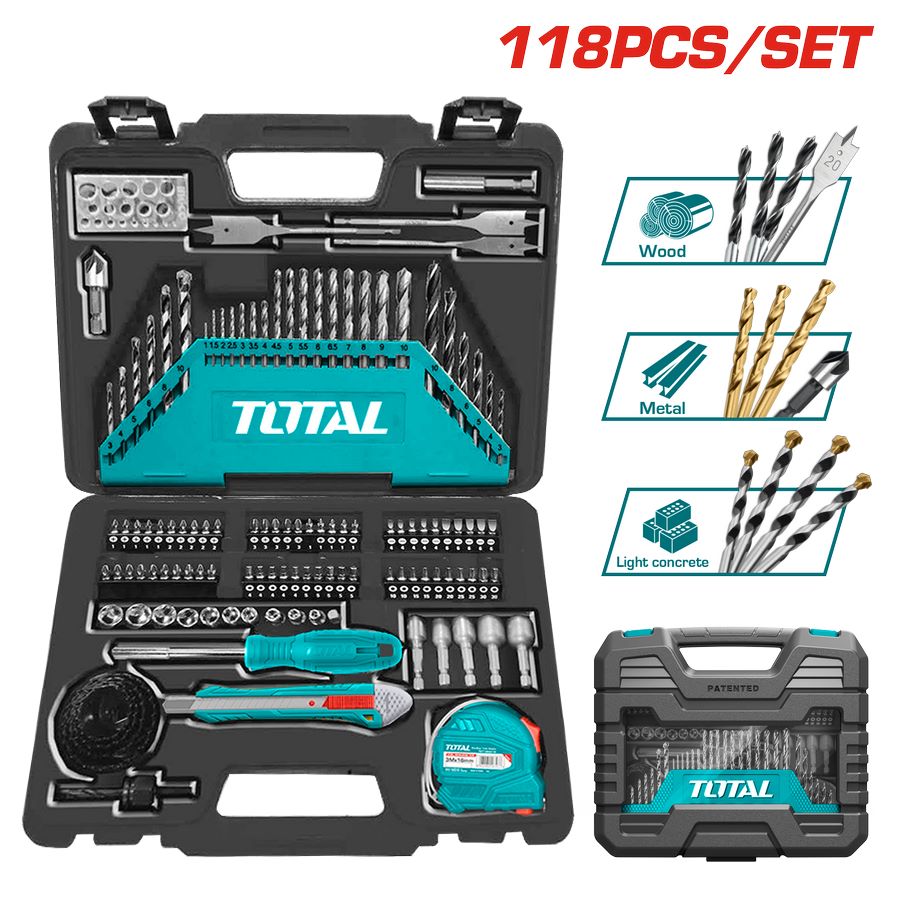 foto del prodotto set 118 pezzi da lavoro incluse punte per trapano e accessori total thktac011182