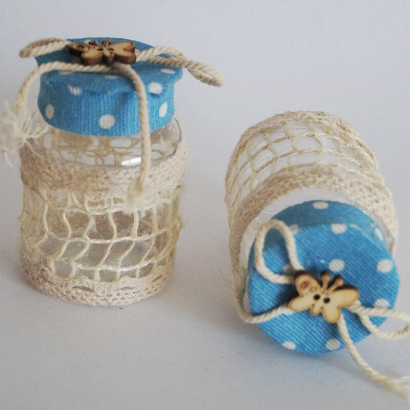 foto del prodotto set 12 bomboniera bomboniere barattolo azzurro pois 4x6.5cm portaconfetti trade shop traesio