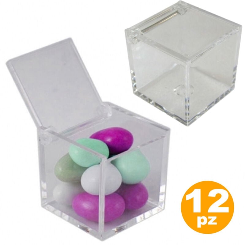 foto del prodotto set 12 bomboniera scatola 5x5x5cm porta confetti comunione matrimonio battesimo trade shop traesio