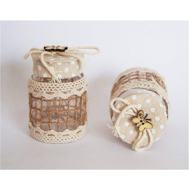 foto del prodotto set 12 bomboniere barattolo beige pois 4x6.5cm plastica rete farfalla portaconfetti trade shop traesio