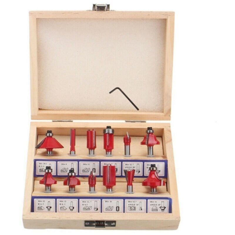 foto del prodotto set 12 frese fresa per legno scanalare rifilare sanalature fresatrice 6.35 mm