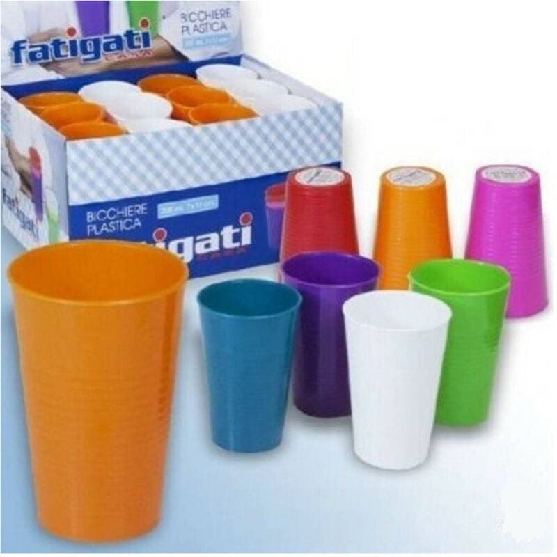 foto del prodotto set 12 pezzi bicchieri in plastica rigida colori assortiti 200 ml - - trade shop traesio