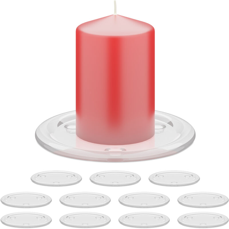 foto del prodotto set 12 piatti porta candele da tavolo, piattini portacandele ceri, 10 cm, candelieri in vetro, trasparente relaxdays