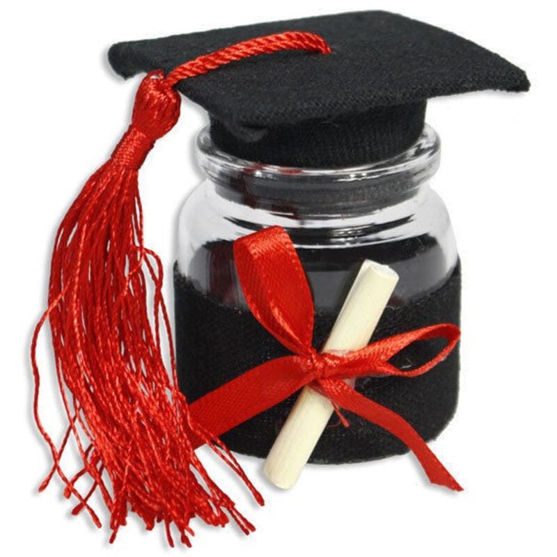 foto del prodotto set 12 portaconfetti bomboniera laurea ampolla con tappo forma di tocco nero - - trade shop traesio