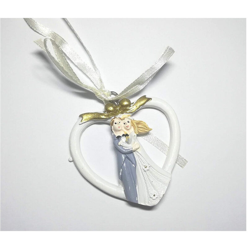 foto del prodotto set 12 pz. bomboniera sposini cuore sposi ceramica appendino matrimonio promessa - - trade shop traesio