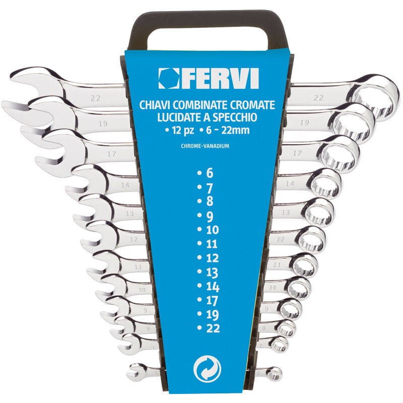 foto del prodotto set 12 pz chiavi combinate metriche fisse stella 6-22 mm cromate fervi 0199