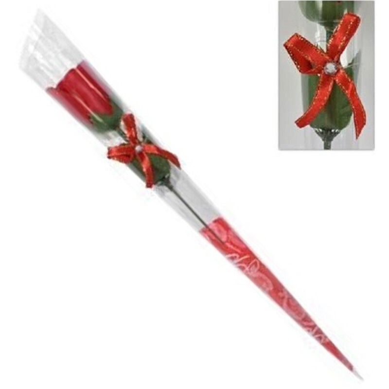 foto del prodotto set 12 pz rose rosa rossa fiore con diamantino fiocco 36cm regalo san valentino trade shop traesio