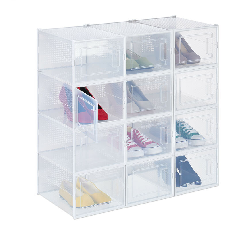 foto del prodotto set 12 scatole di plastica per scarpe fino al n. 47, scarpiera con box impilabili, shoe organizer, trasparenti relaxdays