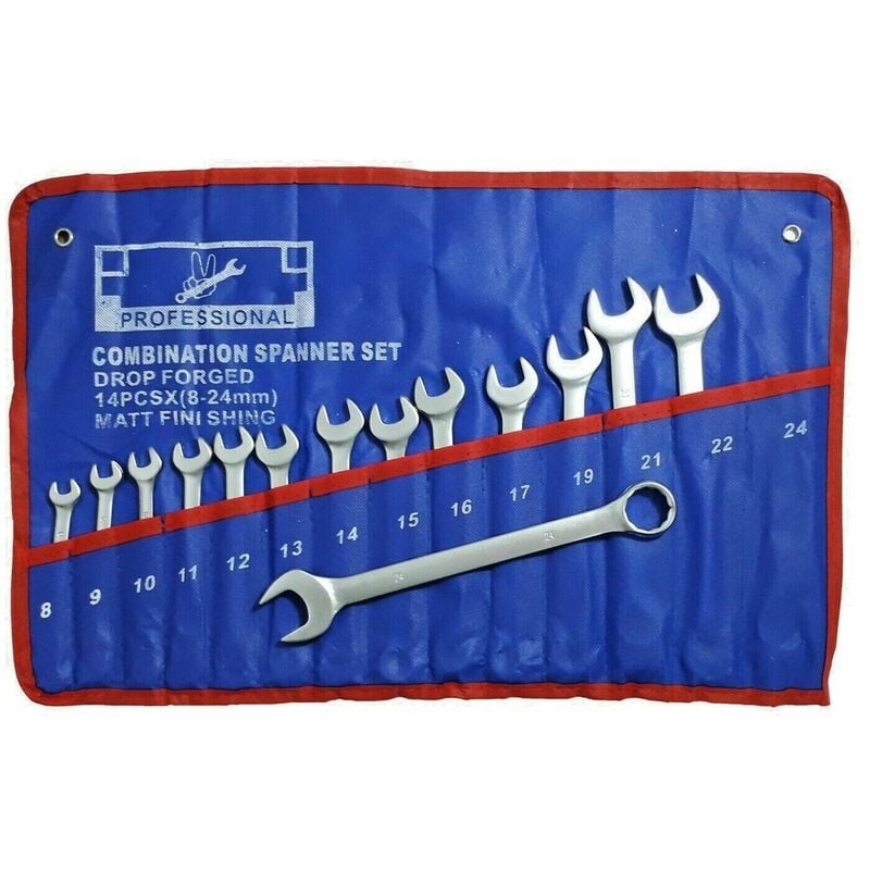 foto del prodotto set 14 chiavi combinate a forchetta a stella poligonali fisse in acciaio 8 24mm