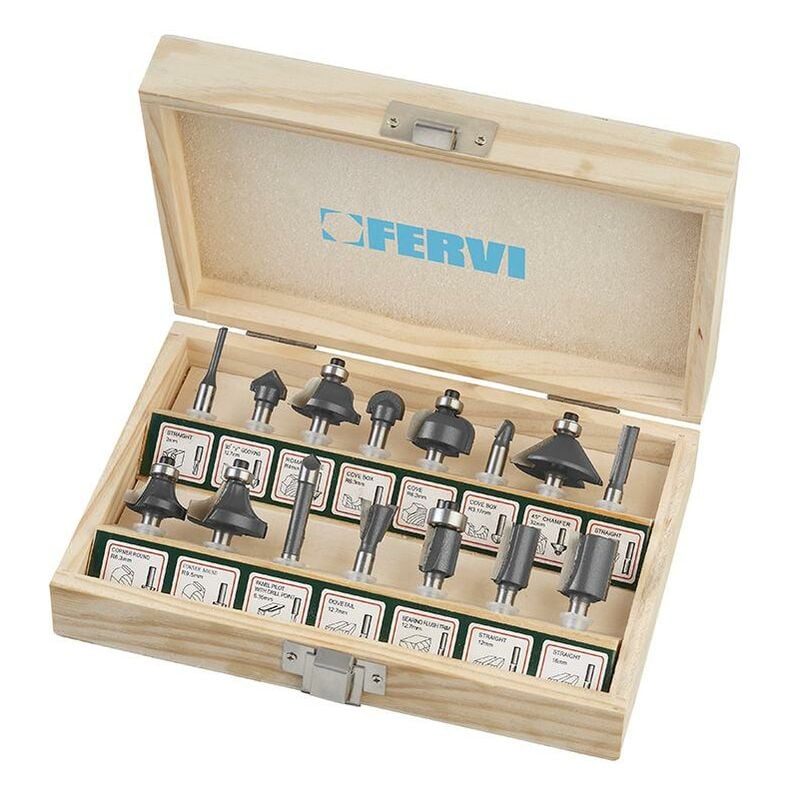 foto del prodotto set 15 frese da legno per fresatrici con gambo da 6 mm fervi 0835 15
