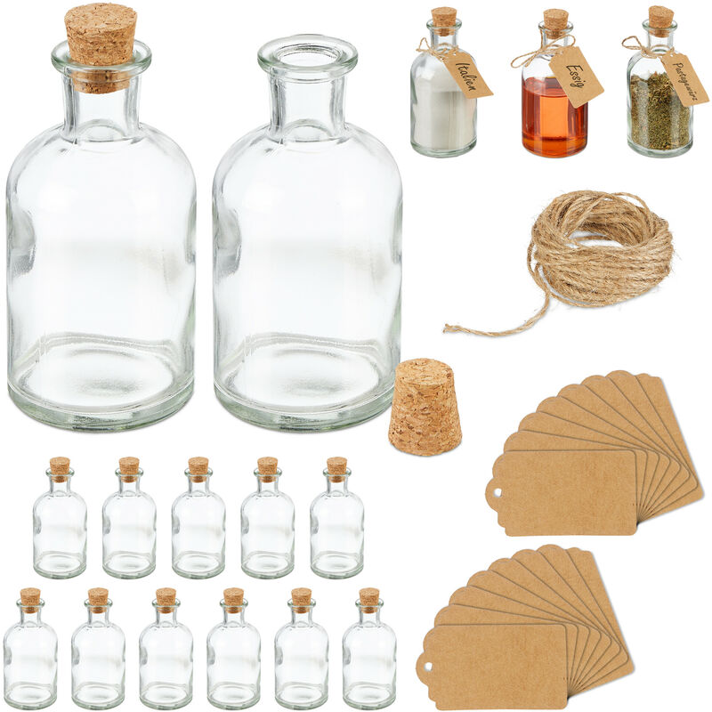 foto del prodotto set 16 bottigliette in vetro per bomboniere, bottiglie da 125 ml, barattolini con tappo, trasparente marrone relaxdays
