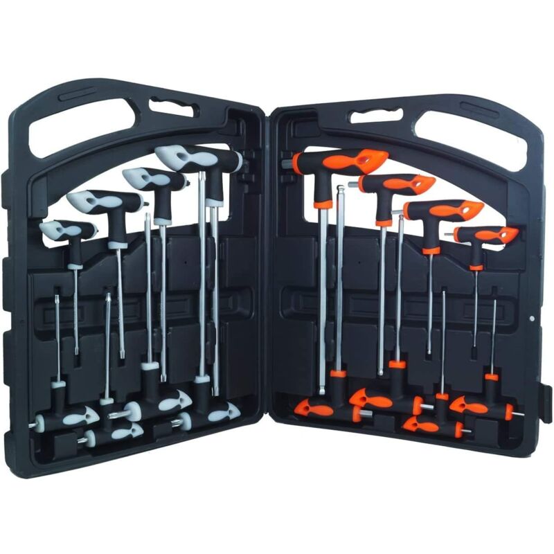 foto del prodotto set 16 pezzi chiavi a t chrome vanadium esagonali e torx impugnatura