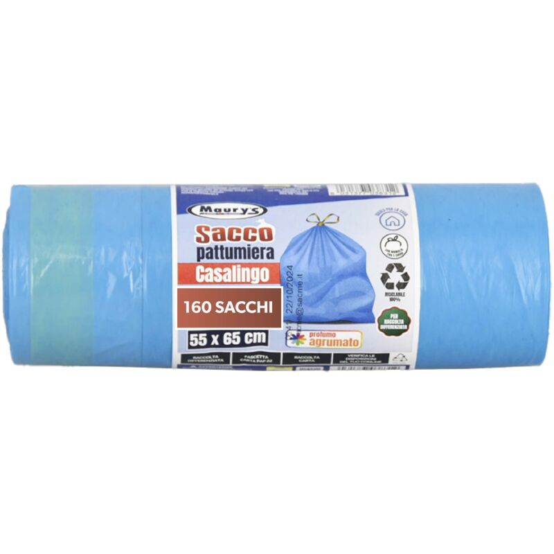 foto del prodotto set 160 sacchi per pattumiera 55x65cm in rotoli da 40 pezzi ciascuno azzurri maury s