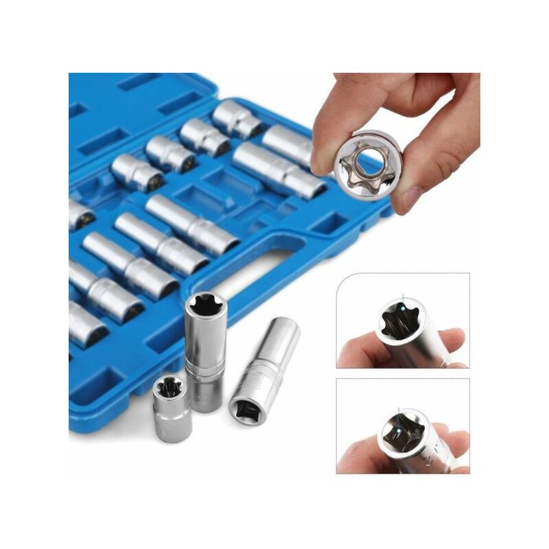 foto del prodotto set 19 bussola torx da 1 2 a stella da e8 a e24 per avvitatori a percussione
