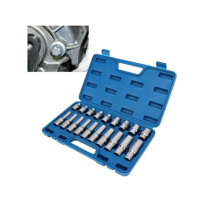 foto del prodotto set 19 bussola torx da 1 2'' a stella da e8 a e24 per avvitatori a percussione