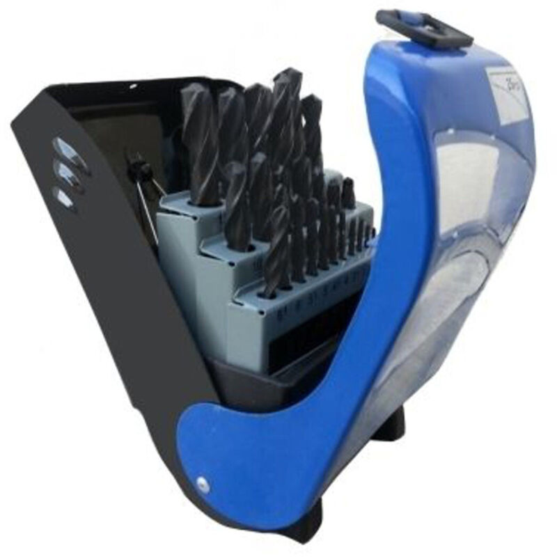 foto del prodotto set 19 punte per trapano in titanio kit punte ferro misure 1 a 10 cm con custodi trade shop traesio