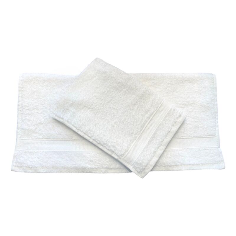 foto del prodotto set 2 asciugamani bagno viso e bidet in 100 spugna di puro cotone in tinta unita dal color bianco gloupie