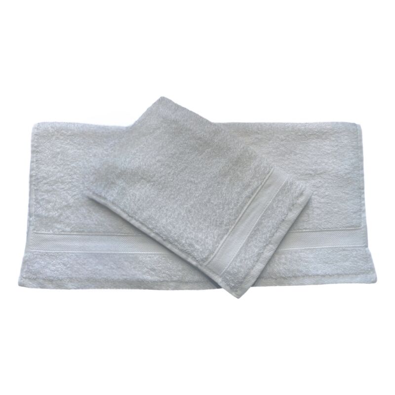 foto del prodotto set 2 asciugamani bagno viso e bidet in 100 spugna di puro cotone in tinta unita dal color perla gloupie