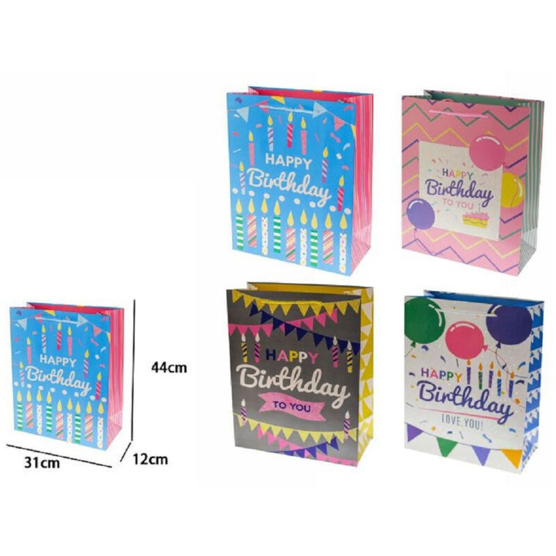 foto del prodotto set 2 buste busta regalo happy birthday compleanno 44x31x12cm 69971 vari modelli trade shop traesio