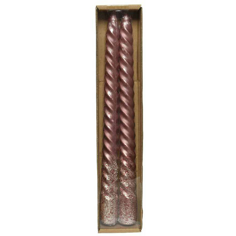 foto del prodotto set 2 candele da 25h cm rosa effetto metallico candela di natale