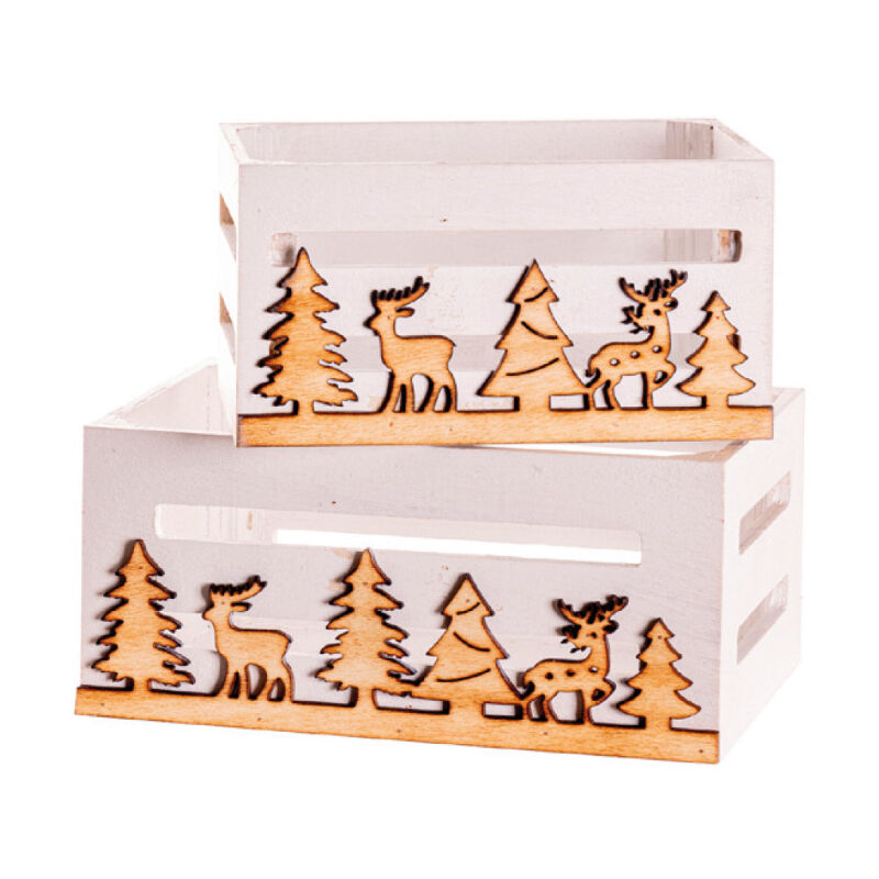 foto del prodotto set 2 cassette natale legno scatola confezione pacco natalizio vanninge, misuraset 2colorebianco