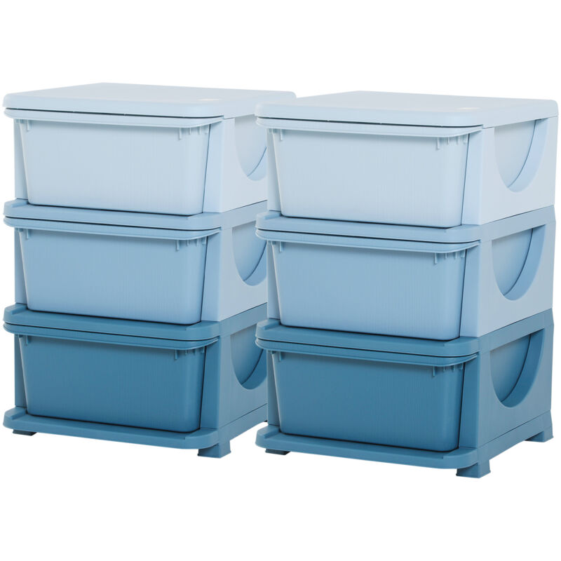 foto del prodotto set 2 cassettiere a 3 cassetti in pp blu 37x37x56.5 cm - homcom