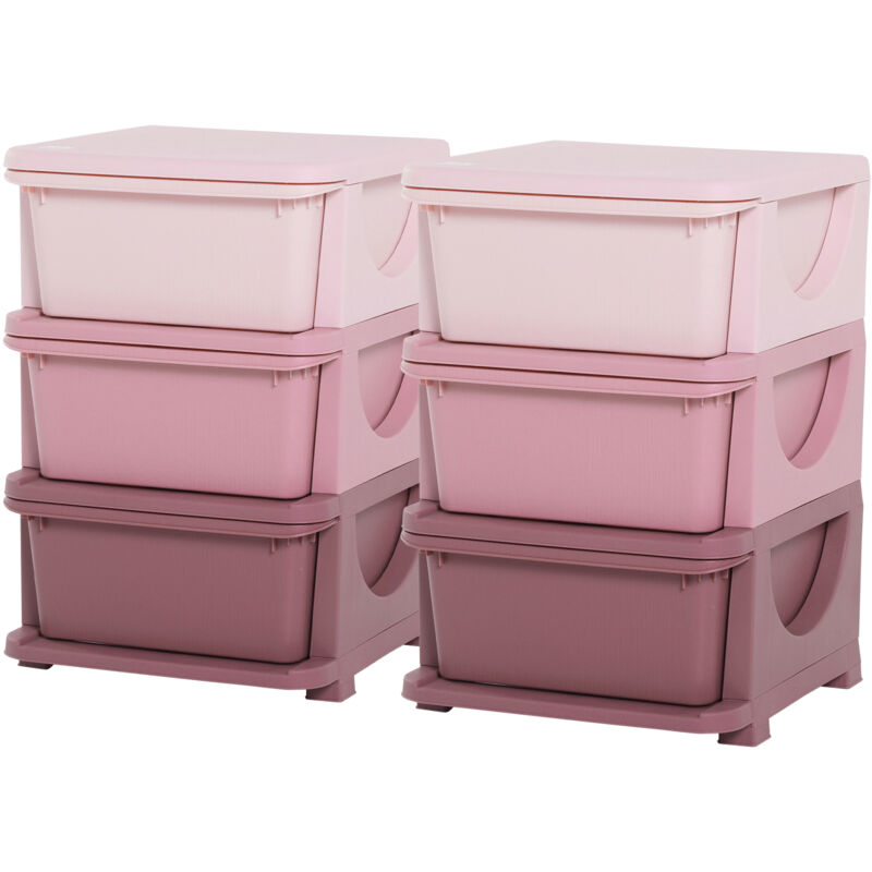 foto del prodotto set 2 cassettiere a 3 cassetti in pp rosa 37x37x56.5 cm homcom
