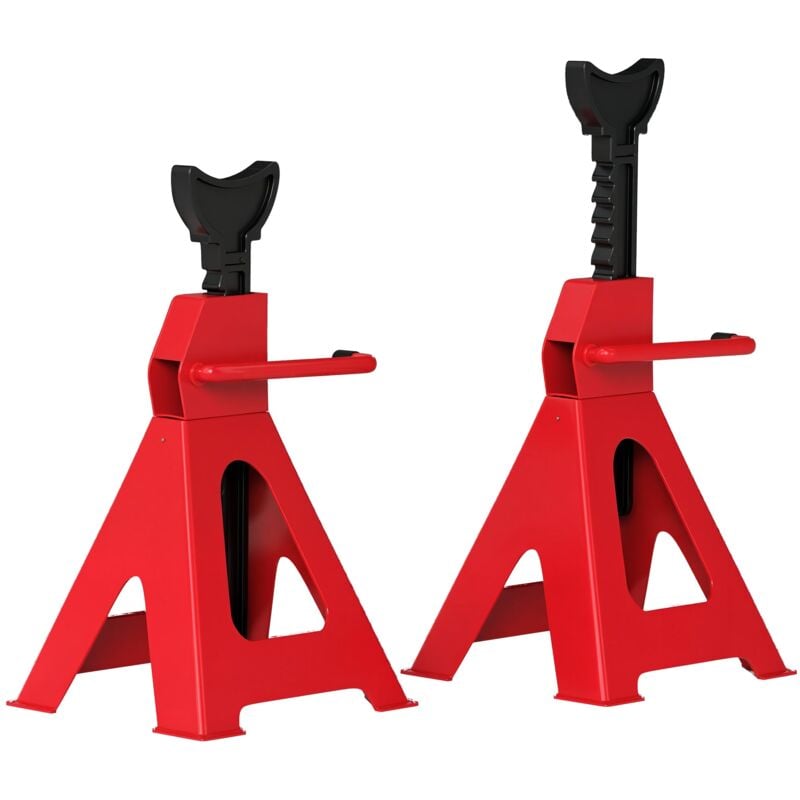 foto del prodotto set 2 cavalletti auto 3 tonnellate di capacit altezza 29 42,5 cm acciaio al carbonio e ghisa rosso