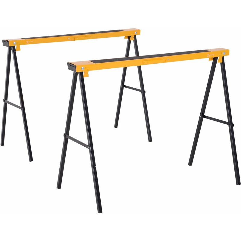 foto del prodotto set 2 cavalletti da lavoro pieghevoli max 250kg in acciaio 99,5x50x76 cm neri e gialli