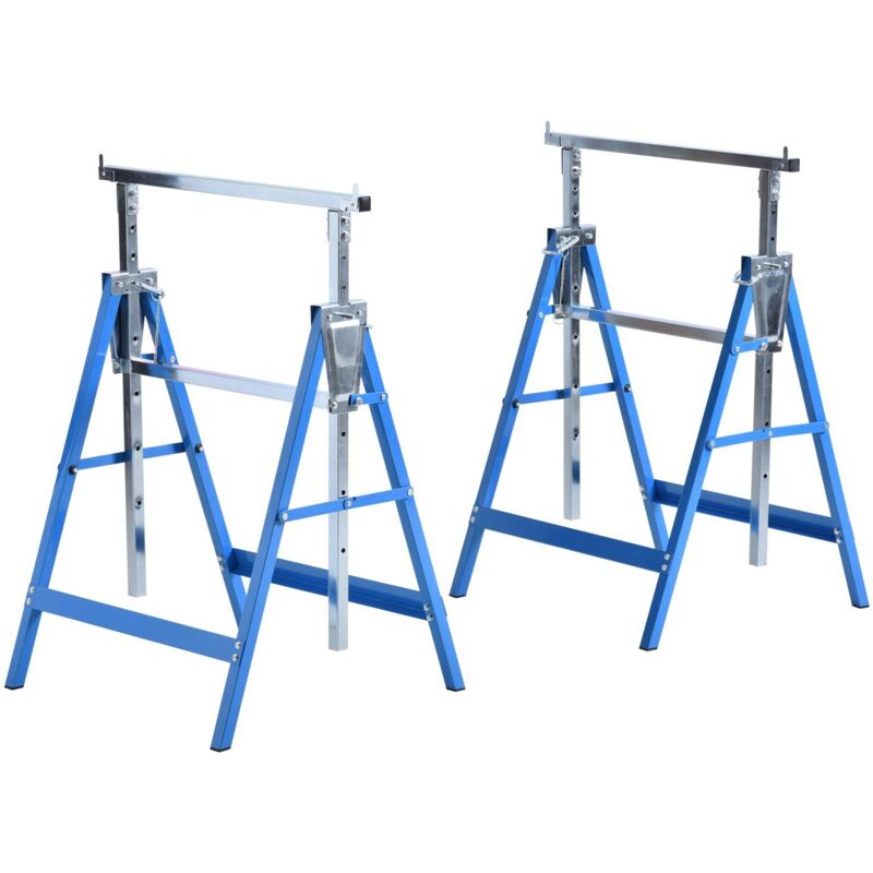 foto del prodotto set 2 cavalletti da lavoro pieghevoli telescopici altezza regolabile in tubi d acciaio blu