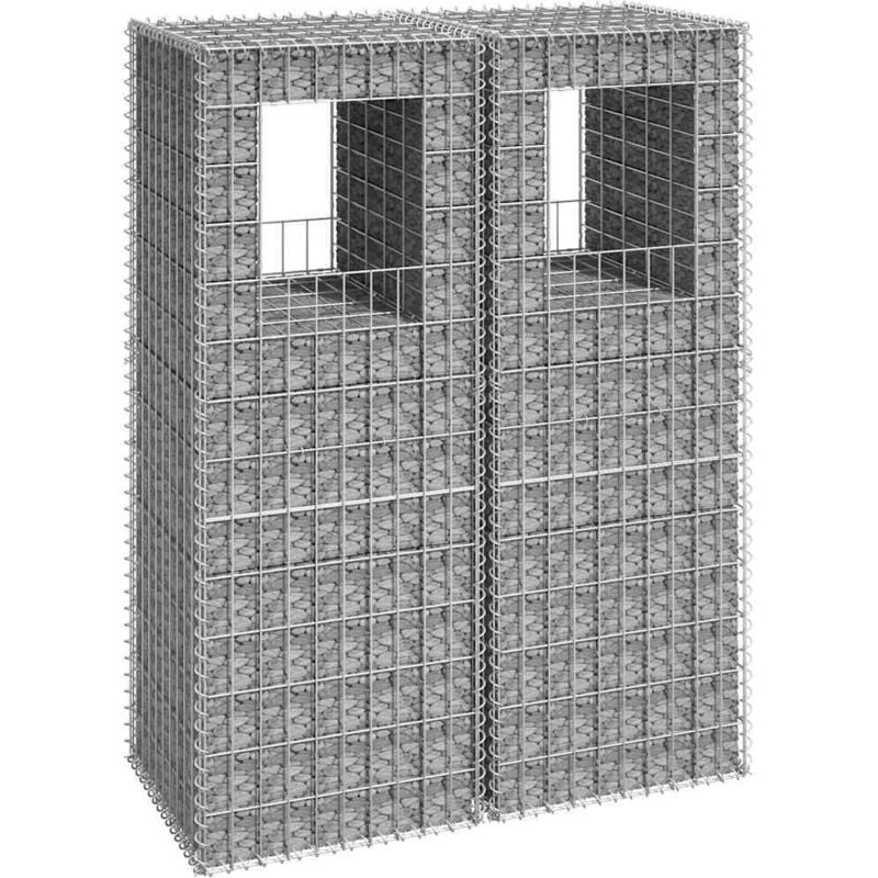 foto del prodotto set 2 cesti a gabbione a torre per giardino in ferro disponibili varie misure dimensioni 50 x 50 x 140 cm
