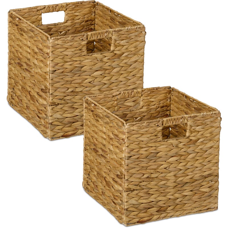 foto del prodotto set 2 cesti intrecciati portaoggetti in giacinto acqua, hlp 30x30x30cm, scatola da scaffale cubo, naturale relaxdays