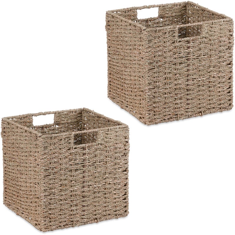 foto del prodotto set 2 cesti intrecciati portaoggetti in seagrass, 30x30x30cm, scatola da scaffale cubo, stile vimini, naturale relaxdays