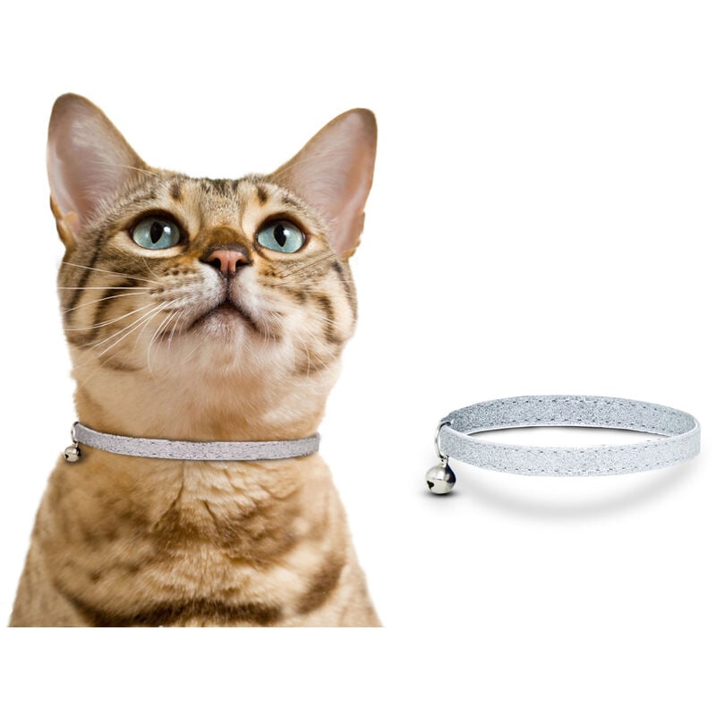 foto del prodotto set 2 collare cinturino gatto brillantinato modello lux con sonaglio