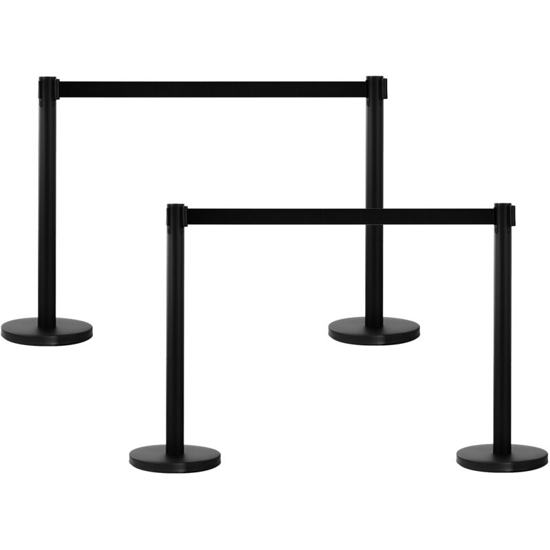 foto del prodotto set 2 colonnine separacode in acciaio nero con nastro estensibile outsunny
