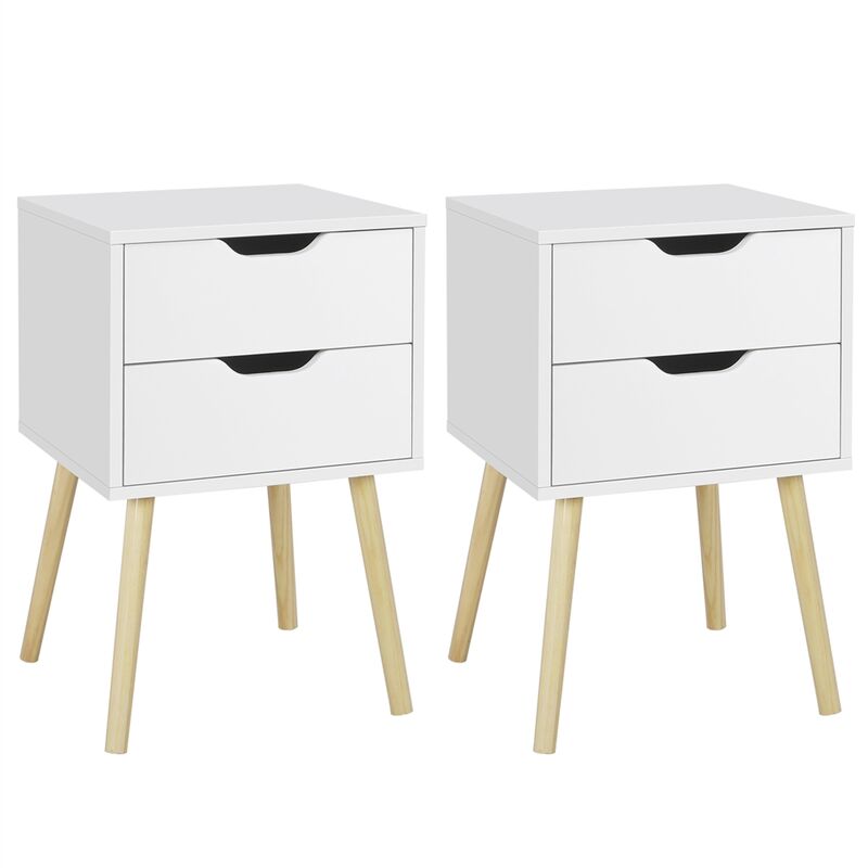 foto del prodotto set 2 comodini camera da letto con 2 cassetti moderno comodino scandinavo tavolino laterale da divano e gambe in legno 40 x 40 x 61 cm bianco e