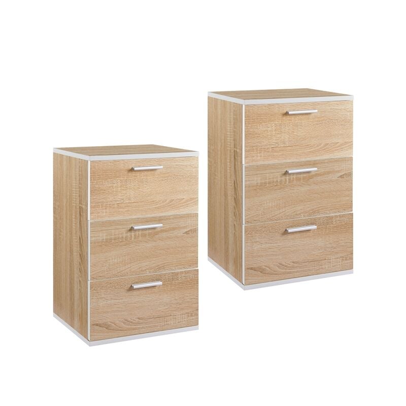 foto del prodotto set 2 comodini camera da letto moderni con 3 cassetti com tavolino laterale da divano salotto 40 x 35 x 60 cm legno quercia chiaro yaheetech