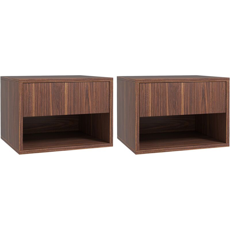 foto del prodotto set 2 comodini con cassetto e ripiano a giorno 40x34x29 cm in legno marrone