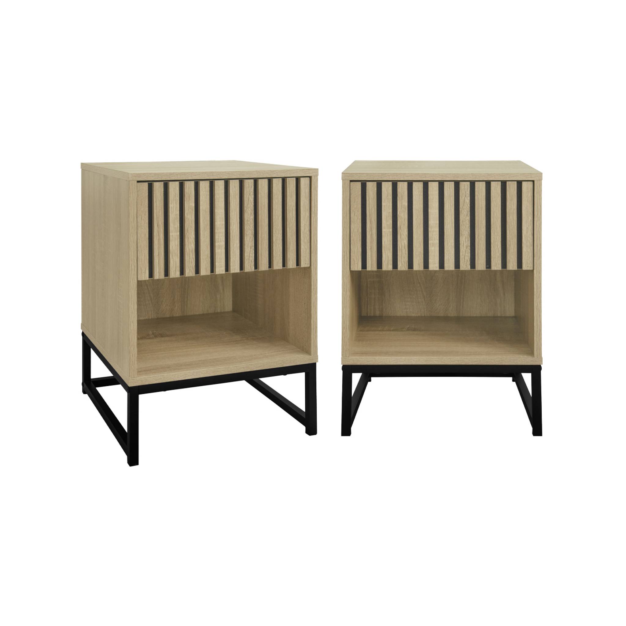 foto del prodotto set 2 comodini contemporanei, decoro in legno scanalato, 1 cassetto,