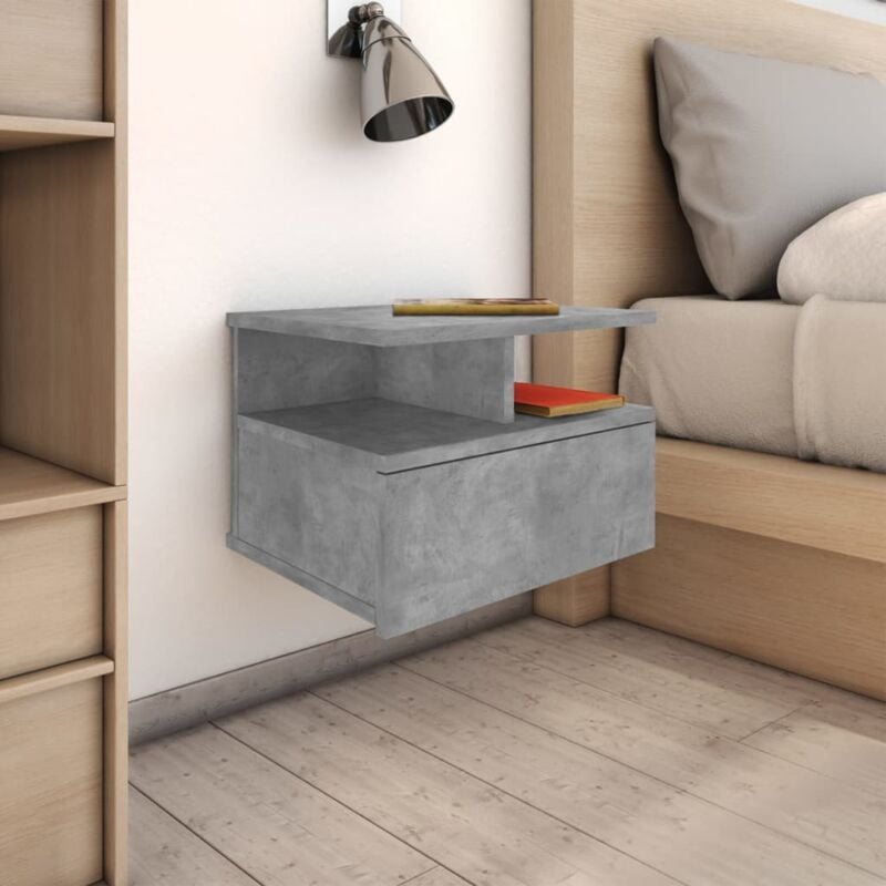 foto del prodotto set 2 comodini da camera da letto,tavolini da notte,armadietto cassettiera cameretta pensili grigio calcestruzzo 40x31x27cm truciolato fvvbe296196