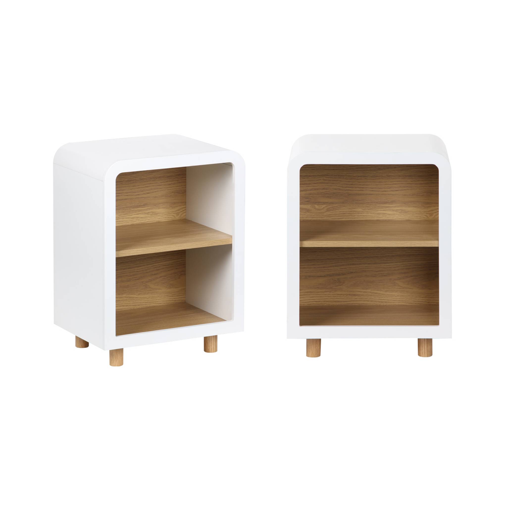 foto del prodotto set 2 comodini effetto legno con 2 nicchie , bianco