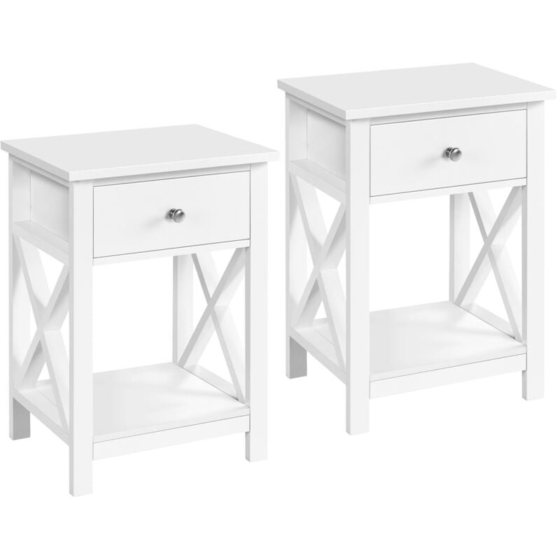 foto del prodotto set 2 comodini moderni comodino camera da letto mobiletto in legno e mdf arredamento da divano salotto stile shabby chic bianco yaheetech