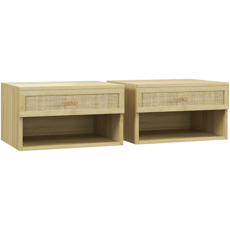 foto del prodotto set 2 comodini moderni con cassetto e ripiani aperti in rattan homcom