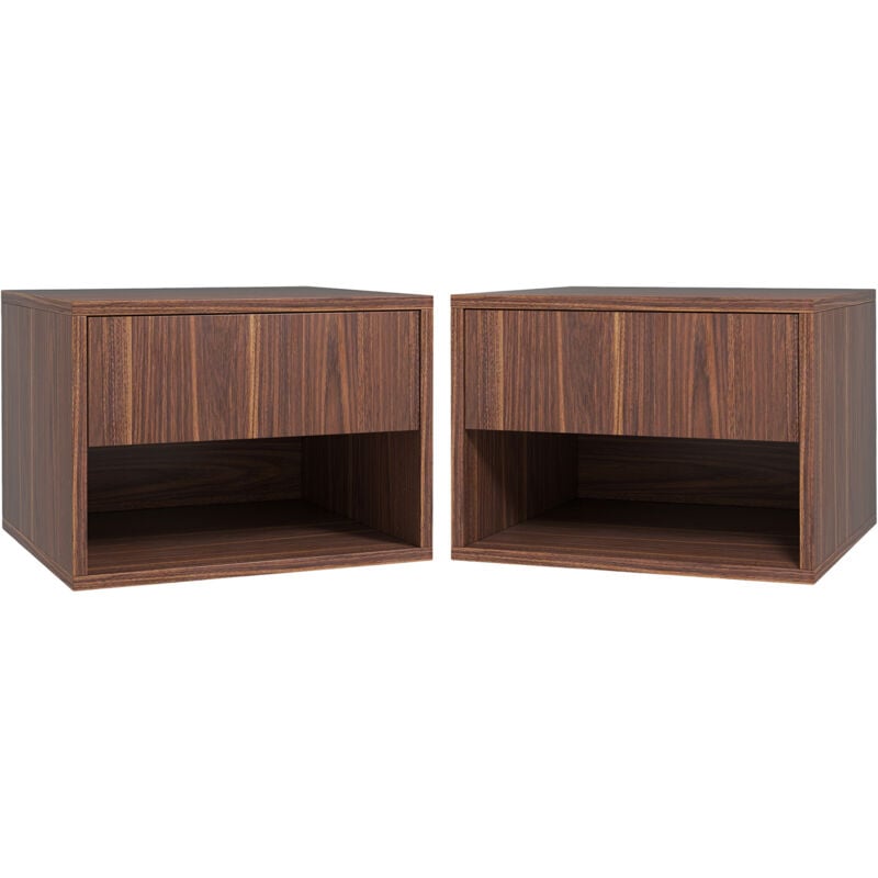 foto del prodotto set 2 comodini moderni con cassetto e ripiano inferiore in mdf marrone homcom