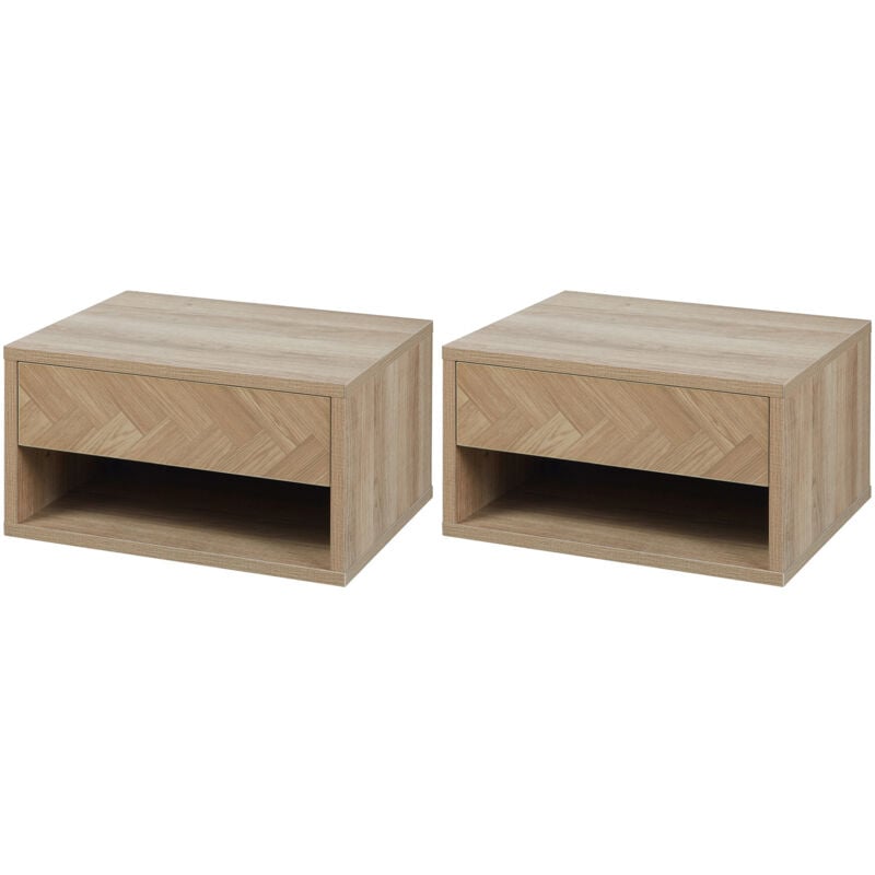 foto del prodotto set 2 comodini moderni sospesi in legno con cassetto e mensola 37x32x21cm homcom