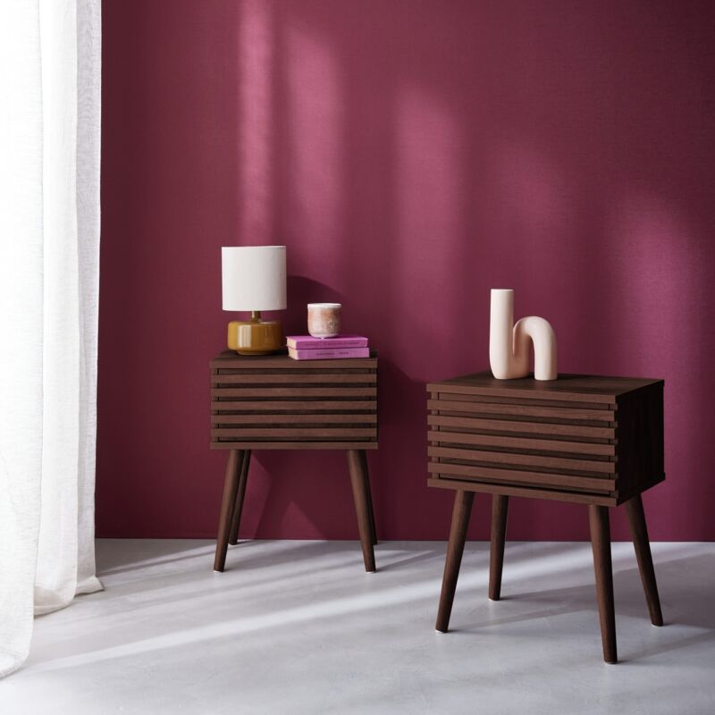 foto del prodotto set 2 comodini scandinavi con decoro in legno scanalato