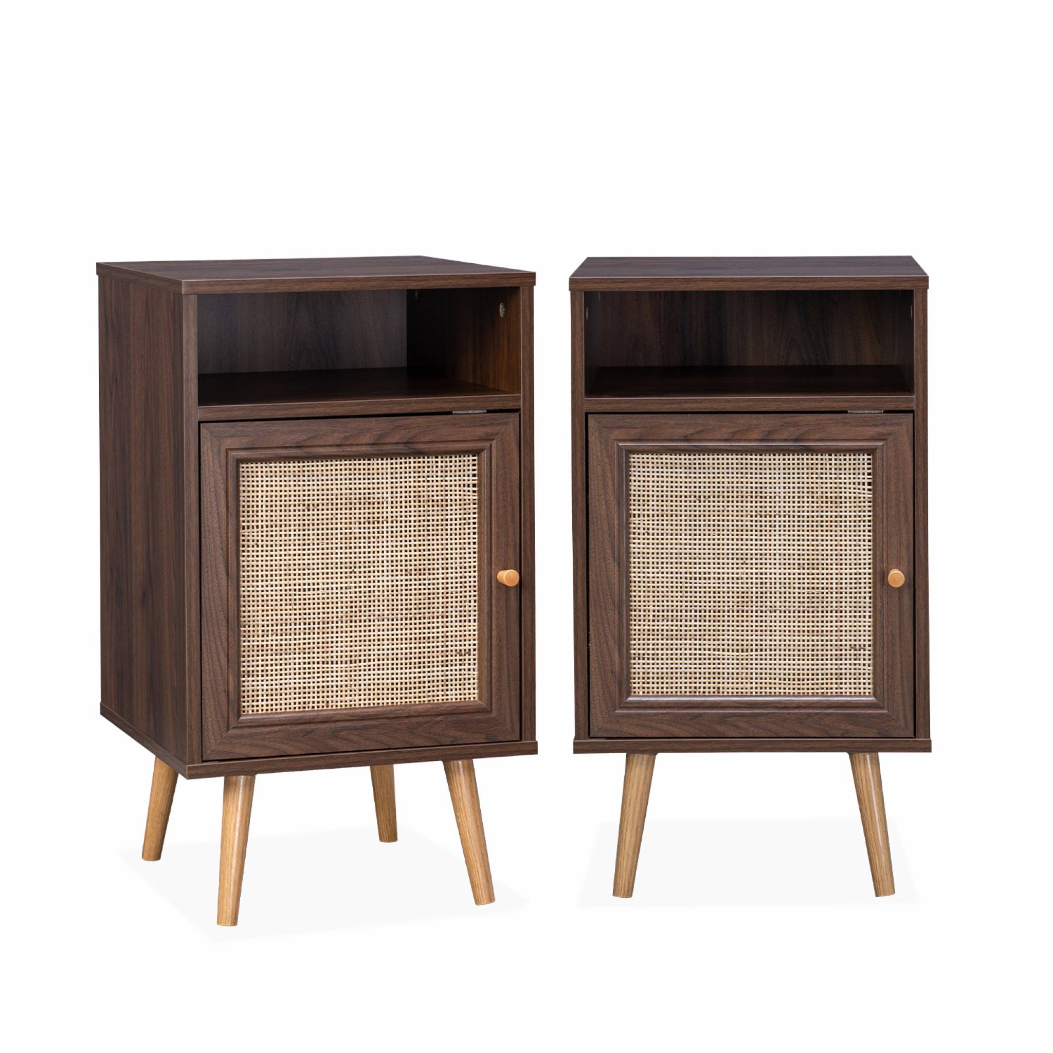 foto del prodotto set 2 comodini scandinavi in intrecciatura cannage, marrone scuro